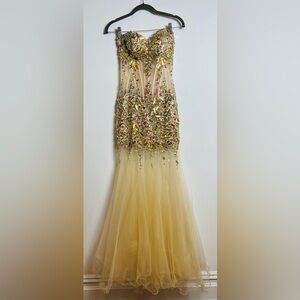 Strapless prom dress blush pink beads